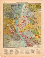 Budapest térkép, kb. 1940, eredeti, Magyarország, iskolai atlasz, Duna, Buda, Pest, kerületek