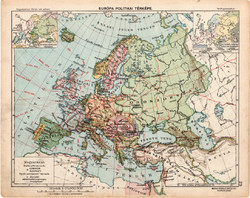 Európa politikai térkép 1913, eredeti, Magyarország, iskolai atlasz, Kogutowicz, monarchia