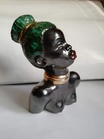 Izsépy - art- deco, fekete női büszt, nagy méretű, hibátlan, 24 cm