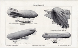 Repülés III. és IV., egyszín nyomat 1906, német nyelvű, eredeti, légigömb, léghajó, repülő, Zeppelin