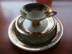 Reggeliző szett, Bavaria régi német porcelán teás /kávés szett, dúsan aranyozott.