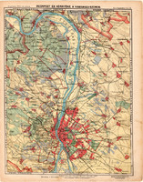 Budapest és környéke térkép 1913, eredeti, Magyarország, iskolai atlasz, Visegrádi szoros, Duna