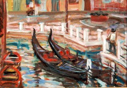 József Molnár (1922-2014): gondolas (Venetian life picture) - framed oil painting