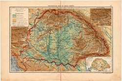 Magyarország hegy- és vízrajzi térkép, kb. 1940, eredeti, Magyarország, iskolai atlasz, csapadék