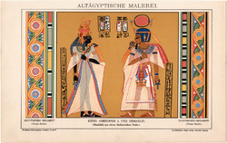 Óegyiptomi festmény, litográfia 1892, színes nyomat, német nyelvű, Brockhaus, Egyiptom, Amenophis
