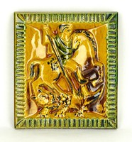 1D285 Sárkányölő Szent György zöld sárga mázas falikerámia