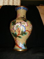 AntiK chinai rekesz zománc váza,(Cloisonne ) 25-cm aranyozott kuriózum extraság 