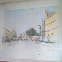Czinke Ferenc  Salgótarján ? utcakép akvarell festmény