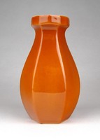 1D352 Ritka barna mázas szögletes Zsolnay porcelán váza 14 cm
