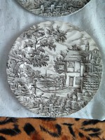 Szürke-fekete mintás angol porcelán lapos tányér szett 6db.