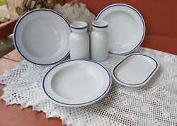 6 db-os  Alföldi kékcsíkos csomag, tányérok váza kisebb pecsenyés  tányér  nosztalgia darabok