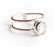 Diamond polished rhinestone double ring
