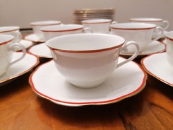 10 személyes, antik Richter, Fenkl és Hahn cseh porcelán teáskeszlet süteményes tányérokkal 