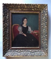 Biedermeier olaj/vászon polgári hölgy portré, XIX. század