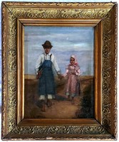 Deák ébner lajos disciple: gimzer etel (1876-1919) on the way to school! Oil painting!