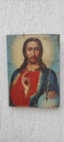 Jézus Krisztus festmény,ikon fàra festett Antik darab
