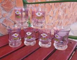 6 db Régi  festett virágos pohár poharak Gyűjtői Gyönyörű darab. Nosztalgia szépség 
