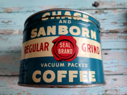 Chase and Sanborn vintage amerikai fém kávédoboz 1930-ból (TÖRTÉNETTEL)