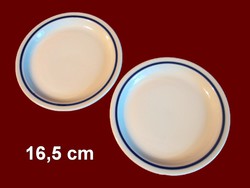 2 db kék csíkos alföldi porcelán tányér, mogyorós tálka