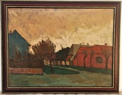 Monos József (1932 - 2013) Esteledik c. Képcsarnokos festménye 90x70cm EREDETI , GARANCIÁVAL !!!