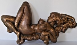 Nagyméretű, pihenő női akt, bronz plasztika, szecessziós stílusban