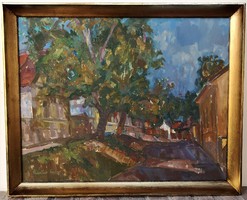 Kántor Andor (1901 - 1990) Árnyas utca c. Képcsarnokos festménye 81x66cm EREDETI , GARANCIÁVAL
