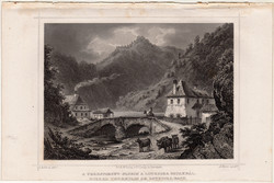 A Verestorony - szoros, acélmetszet 1864, Hunfalvy, Rohbock, eredeti, metszet, Erdély, Vöröstorony