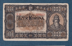 1000 Korona 1923 Eredeti nagyon szép egyszer hajtott állapotban Magyar Pénzjegynyomda Rt. Budapest