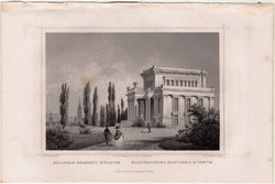 Kolosvár, Nemzeti Múzeum, acélmetszet 1864, Hunfalvy, Rohbock, eredeti, metszet, Erdély, Kolozsvár