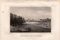 Gerend, kastély és helység, acélmetszet 1864, Hunfalvy, Rohbock, eredeti, metszet, Erdély, Hunyad