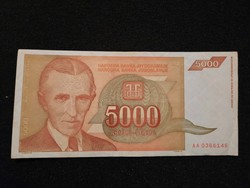 Gyönyörű Jugoszláv 5000 Dínár 1993