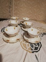 Eladó régi finom porcelán litván Jiesia kézel festett fagyis készlet aljjal 5 db!
