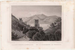 Salamon tornya Visegrádon, acélmetszet 1860, Hunfalvy, Rohbock, eredeti, Budapest környéke, Duna