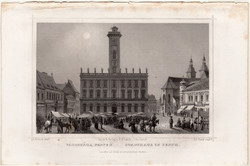 Városháza Pesten, acélmetszet 1860, Hunfalvy, Rohbock, eredeti, Budapest, Pest, főváros, metszet