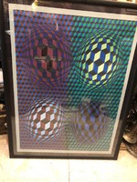 Vasarely szitanyomat, sorszámozott, 70 x 50 cm-es.