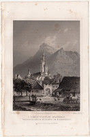 A román templom Brassóban, acélmetszet 1864, Hunfalvy, Rohbock, eredeti, metszet, Erdély, megye