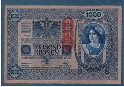 1000 Korona 1902 Deutschösterreich bélyegzés Hátlap Azonos