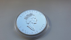 1991 Kanada Juhar 0.9999ag 1uncia szín befektetési ezüst érme   