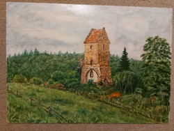 Ernő Kovács: ruins in the Palatinate mountains, painting, 50x70, oil, wood fiber, address indicated, cataloged ...
