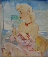 Hölgy legyezővel, Jancsek Antal festménye