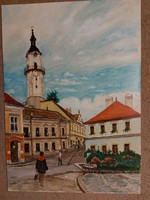 Kovács Ernő:  Veszprém, Tűztorony, festmény, 50x70, olaj, farost,  cím jelezve, katalogizálva...