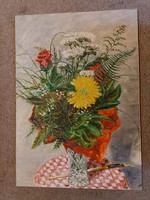 Kovács Ernő:  Virágcsokor, festmény, 50x70, olaj, farost,  cím jelezve, katalogizálva...