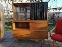Mid century design sideboard, komód vitrinnel,Opaxit lappal,BOHUMIL LANDSMAN,1955-65körüli