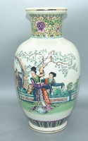 B231 Antik kínai jelenetes kézzel festett porcelán váza - hibátlan gyűjtői darab