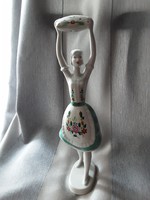 Hollóházi porcelán figura, népviseletbe öltözött leány, eredeti, jelzett, hibátlan, vitrin minőség