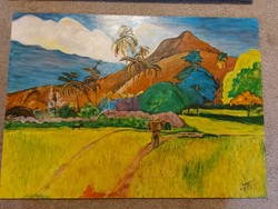 Kovács Ernő:  Tahiti táj, festmény, 50x70, olaj, farost,  cím jelezve, katalogizálva...
