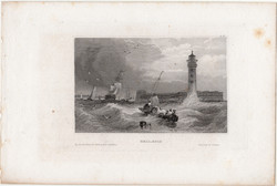 Bell Rock világítótorony, acélmetszet 1860, Meyers Universum, eredeti, 9 x 15 cm, Anglia, metszet