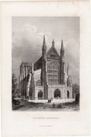 Winchester, katedrális (2), acélmetszet 1863, eredeti, 11x16, Anglia, metszet, gótikus, székesegyház
