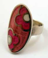 Modern 925-ös ezüst gyűrű érdekes rózsaszínes tűzzománc