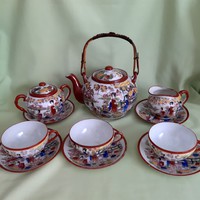 Japán porcelán, keleti teás-kávés készlet, tojáshéj csésze, teáskanna, cukortartó, tányérok